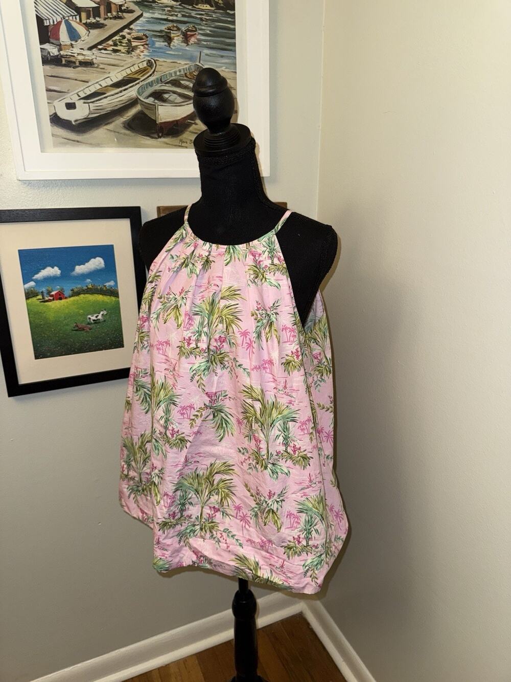 Crown & Ivy Women’s Pink Resort Boxy Sleeveless Blouse Preppy Medium Top
